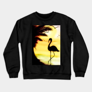 golden sunset palm tree flamingo Crewneck Sweatshirt